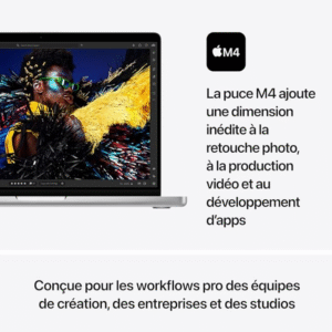 Apple MacBook Pro Ordinateur Portable avec Puce M4, CPU et GPU 10 cœurs : Conçu pour Apple Intelligence, écran Liquid Retina XDR 14,2″, 16Go de mémoire unifiée, 512 Go de Stockage SSD; Argent
