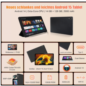 Android 15 tablettes 10 pouces Tablet PC, 24 (4 + 20) GB RAM + 128 Go ROM (1 To TF), Octa Core 2.0 GHz / 1280 * 800 HD IPS / WiFi 6 / Bluetooth 5.3 / 5000mAH / 5MP + 8MP / OTG / Type C Caquage de casque