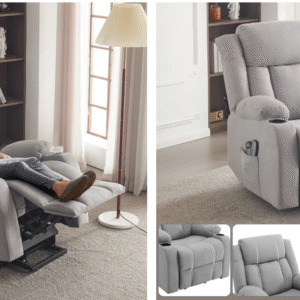 Fauteuil releveur Fauteuil de Relaxation électrique massant inclinable et Chauffage, 74x88x103 cm Gris