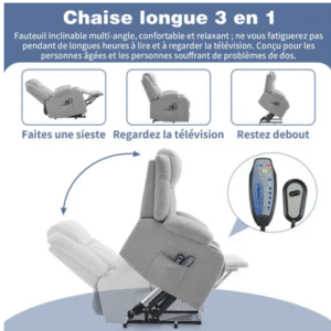 Fauteuil releveur Fauteuil de Relaxation électrique massant inclinable et Chauffage, 74x88x103 cm Gris