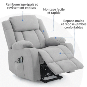 Fauteuil releveur Fauteuil de Relaxation électrique massant inclinable et Chauffage, 74x88x103 cm Gris