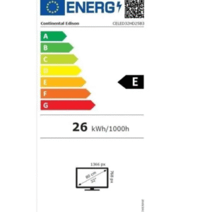 TV LED - CONTINENTAL EDISON - CELED32HD25B3 - HD 32“ (80 cm) - 2xHDMI, 1xUSB - Noir