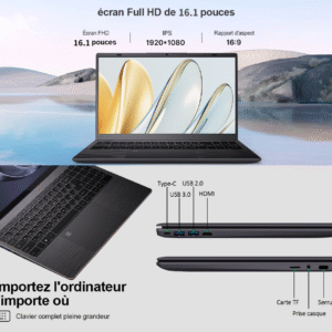 PC portable - 16.1"FHD+ - 24 Go de RAM 512 Go SSD Intel Celeron N5095(2,0 GHz) - Windows 11 PRO - Rotation 170°- Ordinateur